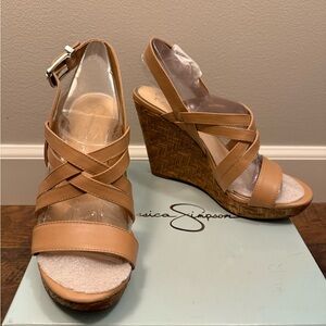Jessica Simpson Julita Wedge Sandals | Ambra Ruby Tumbled (Tan) | 9.5M | NWT
